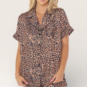 Show Me Your MuMu Slumber PJ HEATHER  Wild Cheetah Top Sz M Oversized